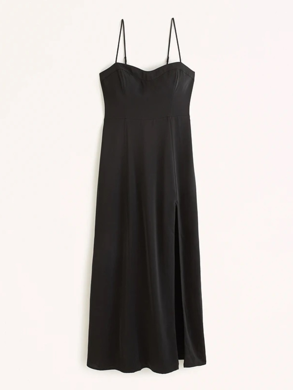 Abercrombie & Fitch Black Camille Midi Dress with Sweetheart Neck and Side Slit